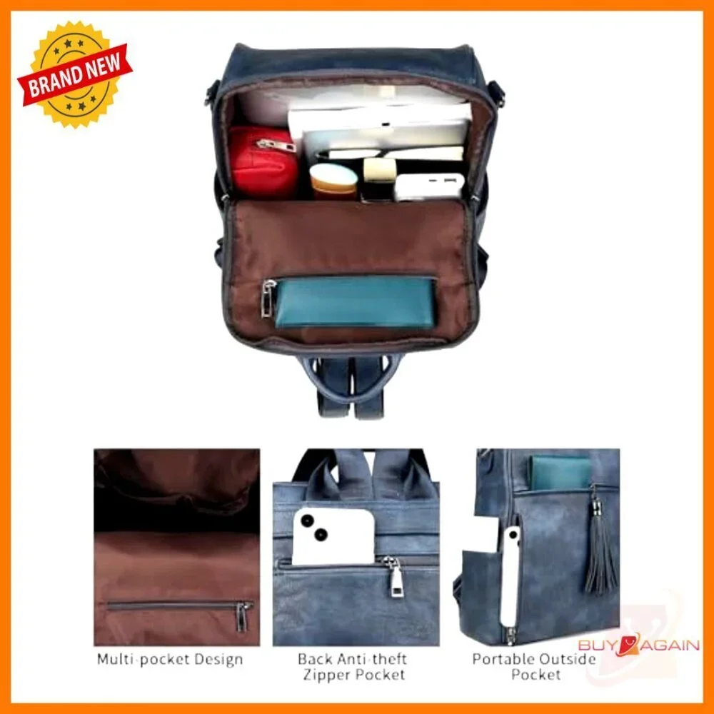 Faux Leather Convertible Backpack Purse with 12 Pockets for Travel & School